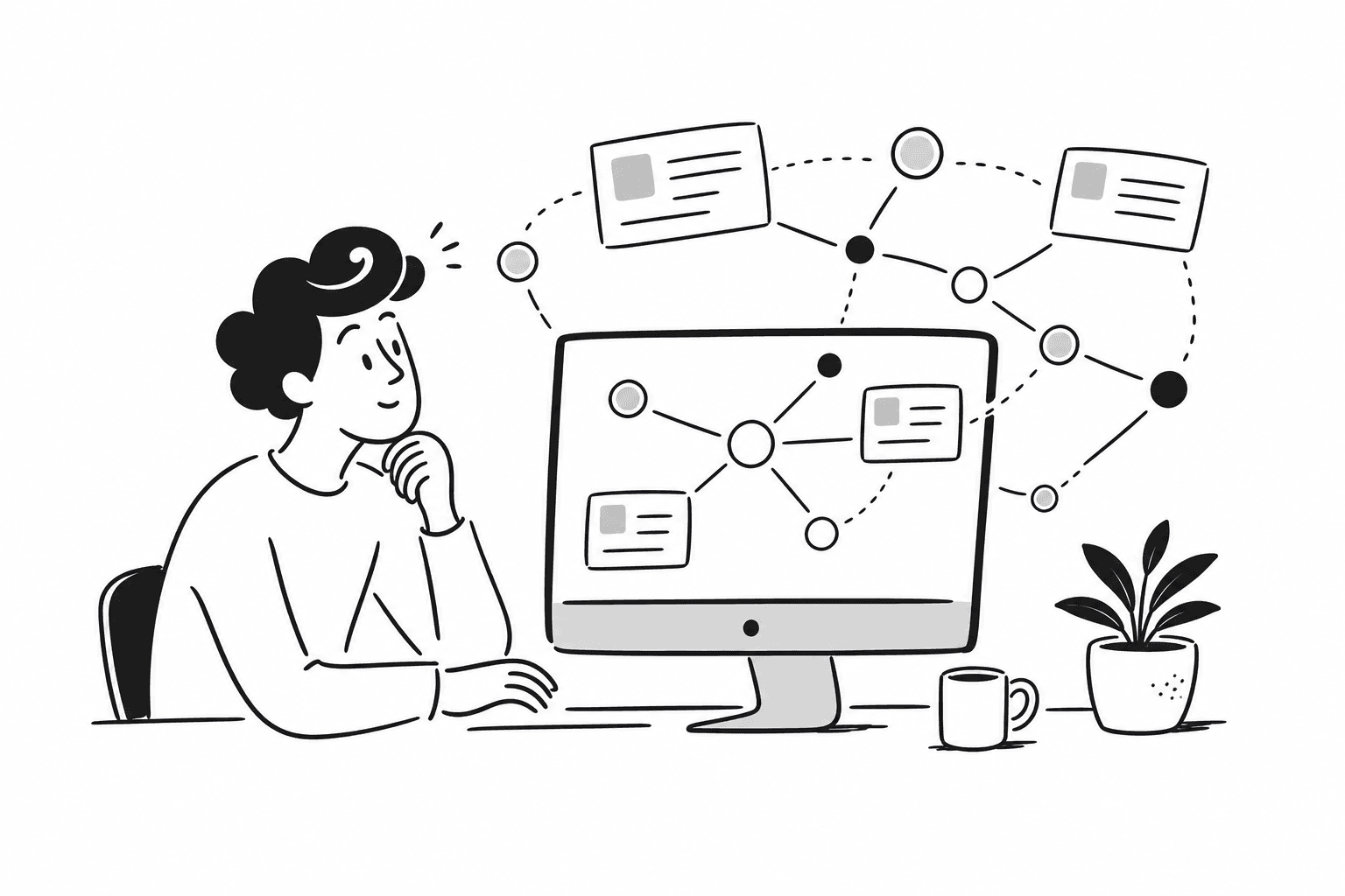 A person exploring connected ideas in a private local knowledge graph