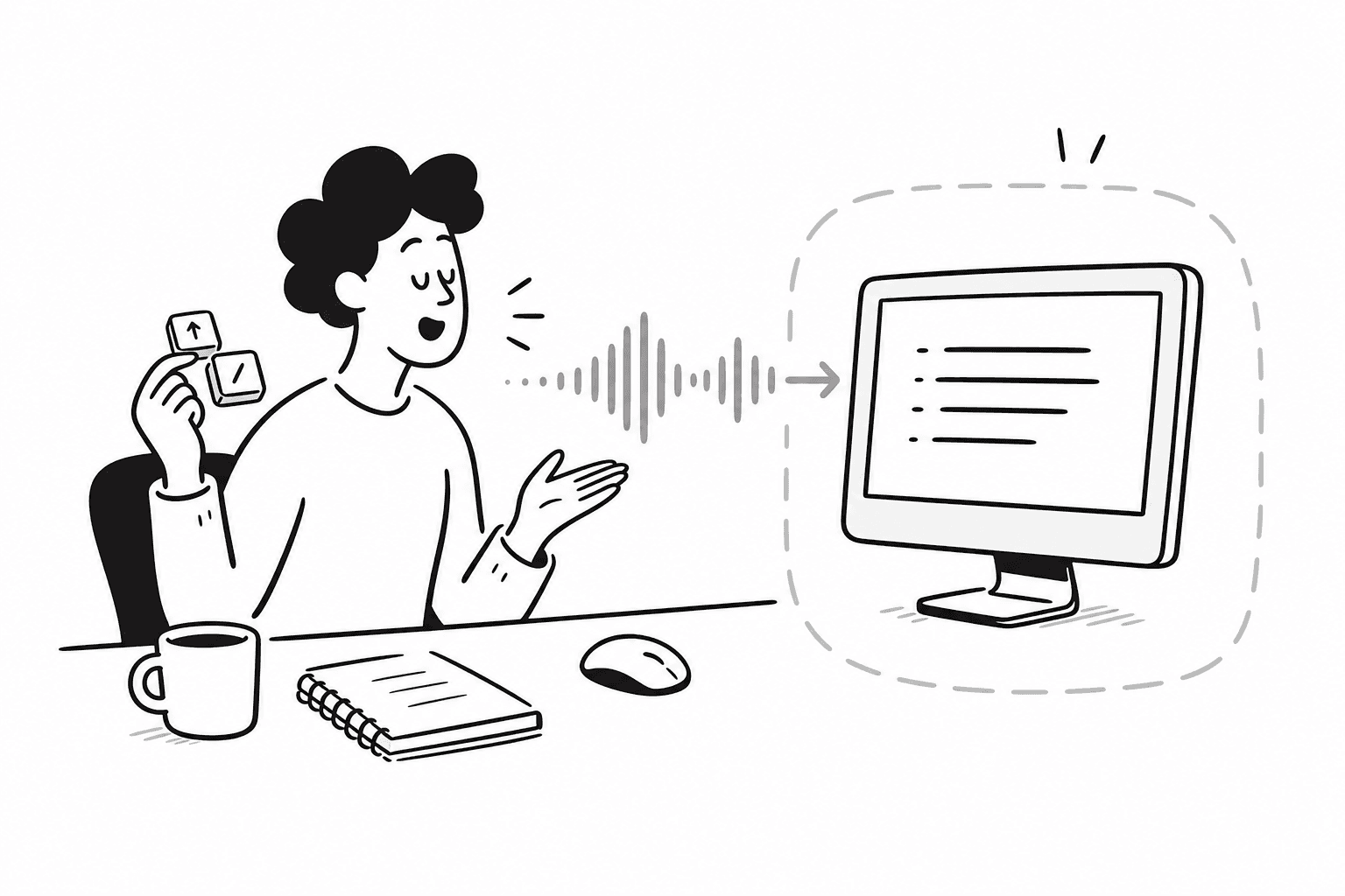A professional using private voice dictation on a desktop computer